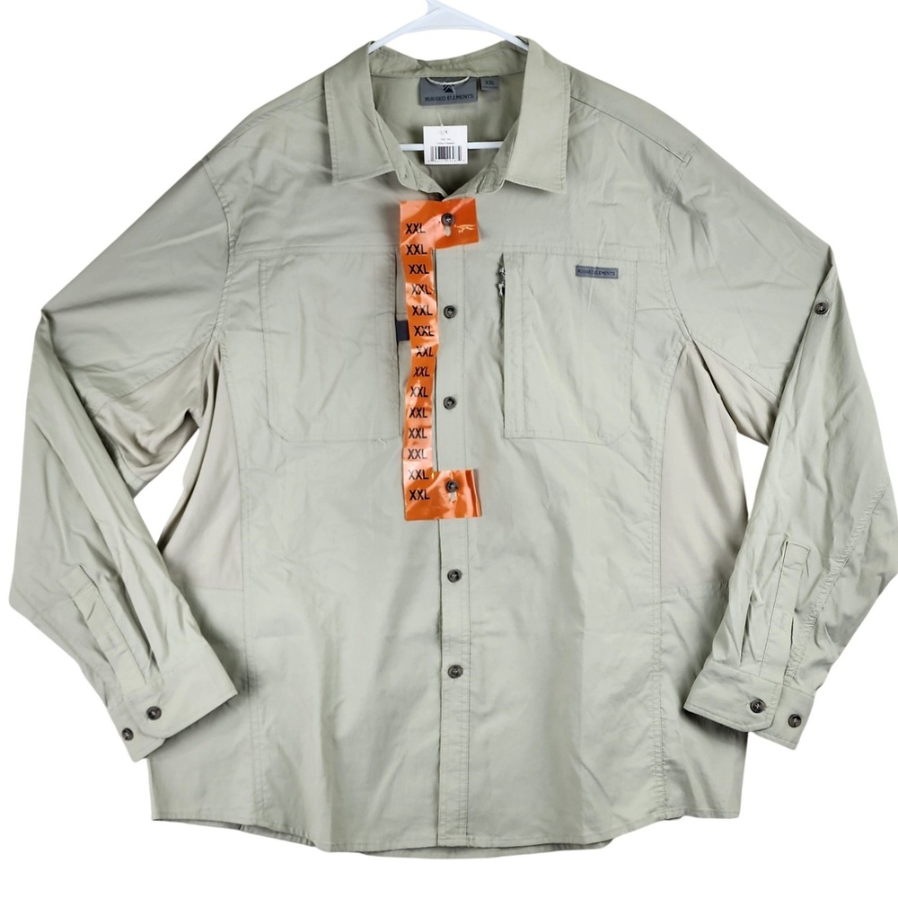 Rugged Elements Utility Button Up Shirt Mens XXL Tan‎ Hiking Gorpcore